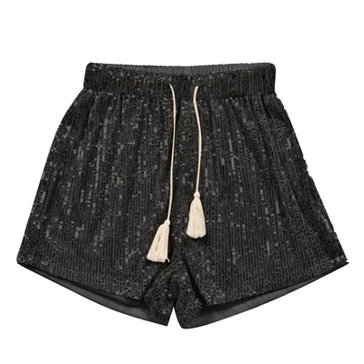 Trendige Pailletten Shorts Damen | Sommer Party High Waist Shorts | Glänzende Abendmode