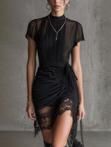 Sibylle | Schwarzes Abendkleid mit feinen Chiffonfalten in Schwarz