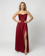 Elegantes Damen Seiden Maxikleid Fließender Schnitt – Schickes Sommer Abendkleid in Rot