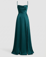 Elegantes Damen Seiden Maxikleid Fließender Schnitt – Schickes Sommer Abendkleid in Blau