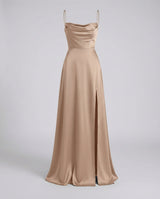 Elegantes Damen Seiden Maxikleid Fließender Schnitt – Schickes Sommer Abendkleid in Braun