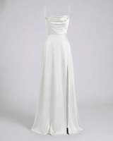 Elegantes Damen Seiden Maxikleid Fließender Schnitt – Schickes Sommer Abendkleid in Weiß