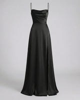 Elegantes Damen Seiden Maxikleid Fließender Schnitt – Schickes Sommer Abendkleid in Schwarz