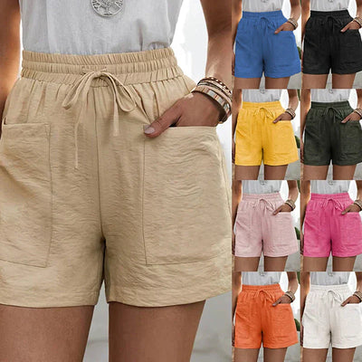 Damen Leinen-Shorts mit hoher Taille und Kordelzug – luftig für den Sommer