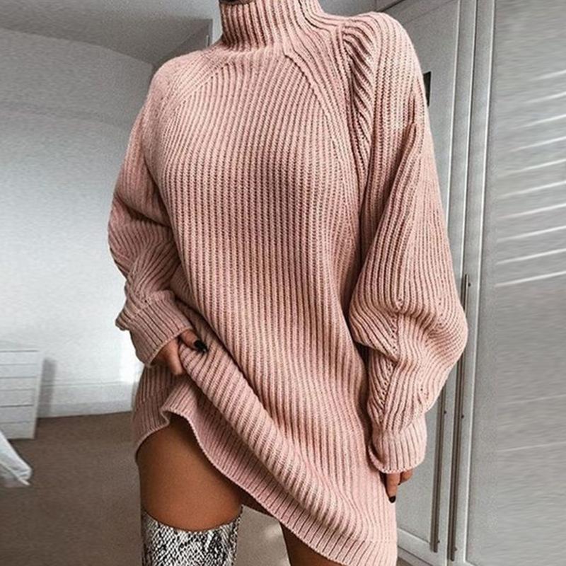 Strickpullover-Kleid mit Rollkragen | Oversize-Stil | Eleganter Winter-Look