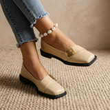 Damen Quadratische Slip-On Loafer Flats – Modische Freizeitschuhe in Beige
