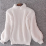 Lässiger Angora Strick Damenpullover - Livia in Weiß