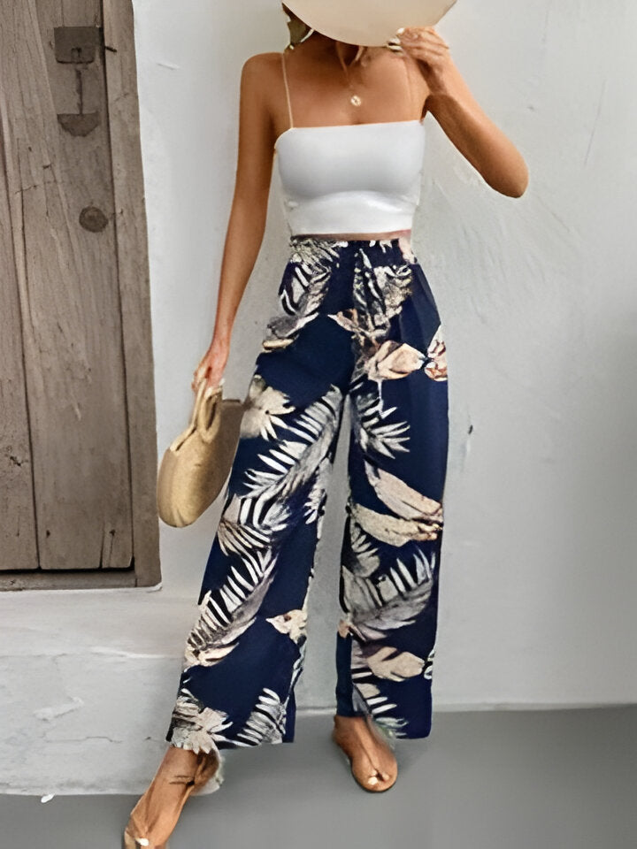 Camilla | Weit geschnittene Hose mit Blumendruck und Kordelzug