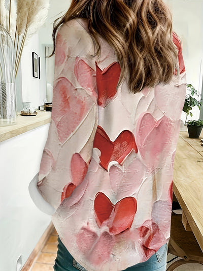 Stylische Hemdbluse | Herz-Print | Romantische Lässigkeit