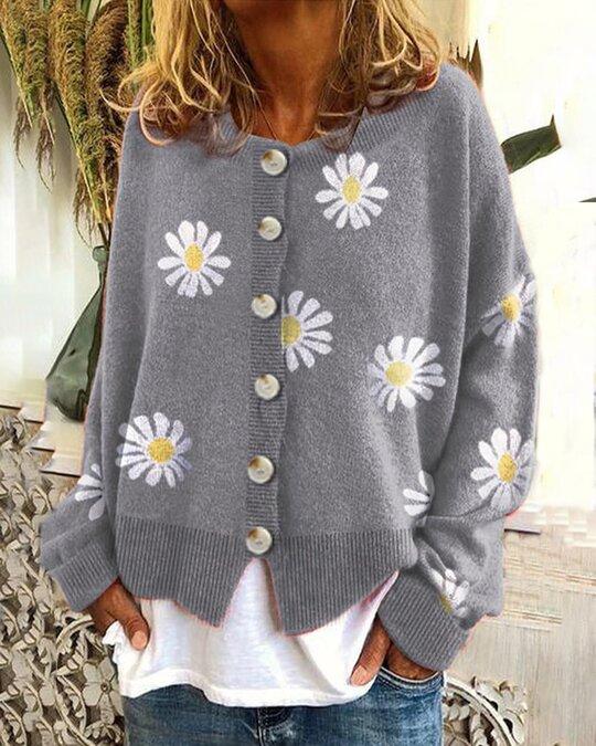 Daisy-Strick-Cardigan | Florale Eleganz | Komfortabler Chic