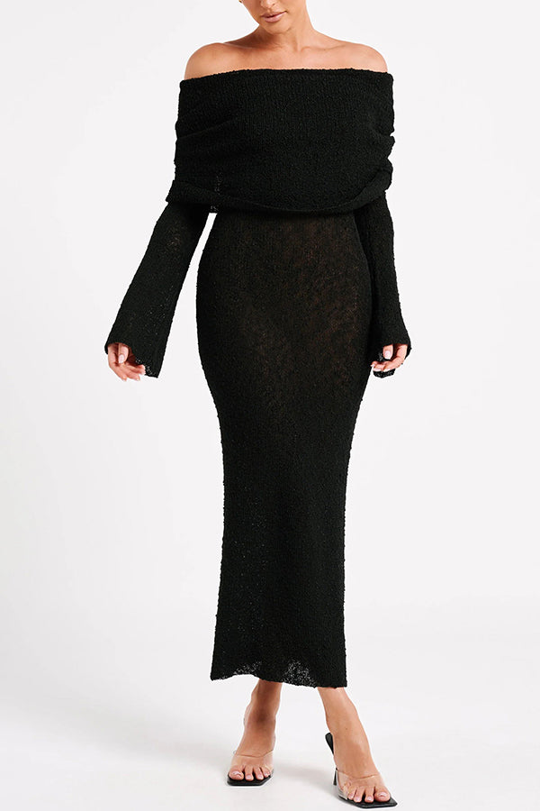 Off-Shoulder-Strickkleid | Eleganz und Komfort | Dezente Textur