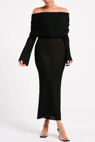 Off-Shoulder-Strickkleid | Eleganz und Komfort | Dezente Textur