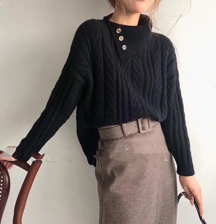 Strukturierter Pullover | Hoher Kragen mit Knöpfen | Eleganter Komfort