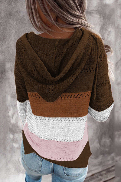 Strickpullover mit Leoparden- und Streifenmuster | Kapuzen-Design | Müheloser Stil