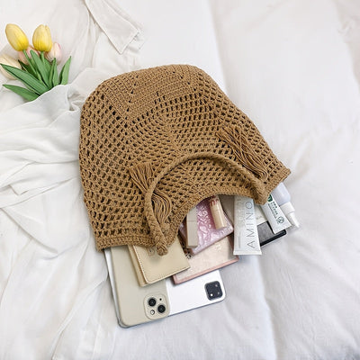 Handgefertigte Häkel-Tasche – Große Boho-Strandtasche mit Quaste