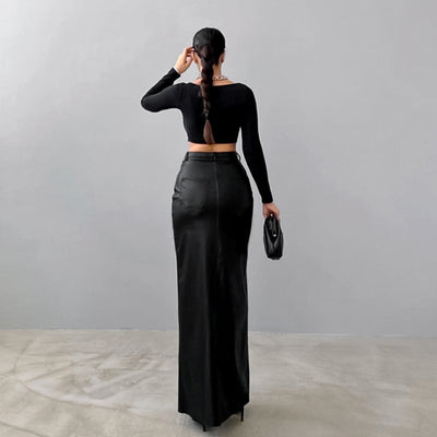 Krystal | High Waist Rock aus Kunstleder mit elegantem Schlitz