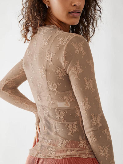 Damen Floral Spitze Daumenloch Sheer Tee