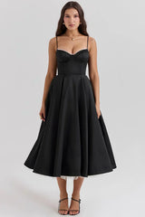 Damen Ärmelloses Korsett Midikleid - Eleganter Dinner Party Stil in Schwarz