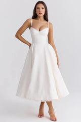 Damen Ärmelloses Korsett Midikleid - Eleganter Dinner Party Stil in Weiß