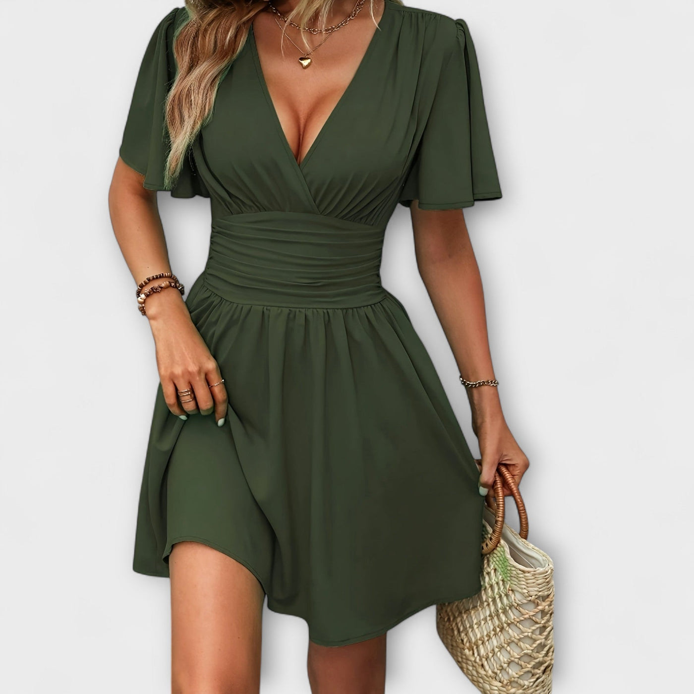 Winslet - Kleid mit geraffter Taille und V-Ausschnitt