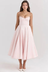 Damen Ärmelloses Korsett Midikleid - Eleganter Dinner Party Stil in Rosa