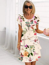 Mia- Florales Damen Sommerkleid in Beige