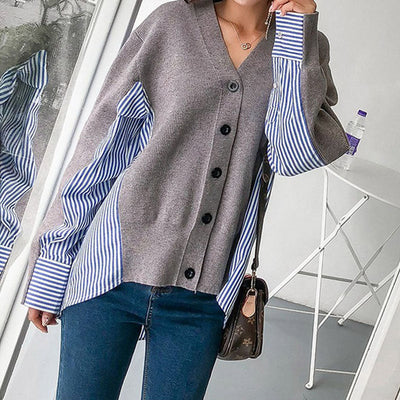 Kontrast-Cardigan | Streifeneinsätze | Moderner Stil