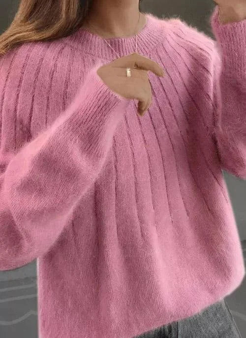 Shereen – Rundhals Pullover Mit Flauschigem Kragen