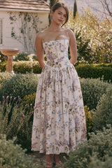 Damen Elegantes Gestuftes A-Linien Ärmelloses Blumenkleid – Sommerkleid in Blau