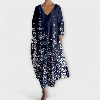 Fiona - Langes, farbenfrohes Kleid mit V-Ausschnitt