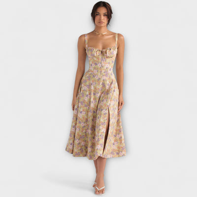 Zipporas - Taillierte Bustierkleid mit modernem Frühlingsblumenprint