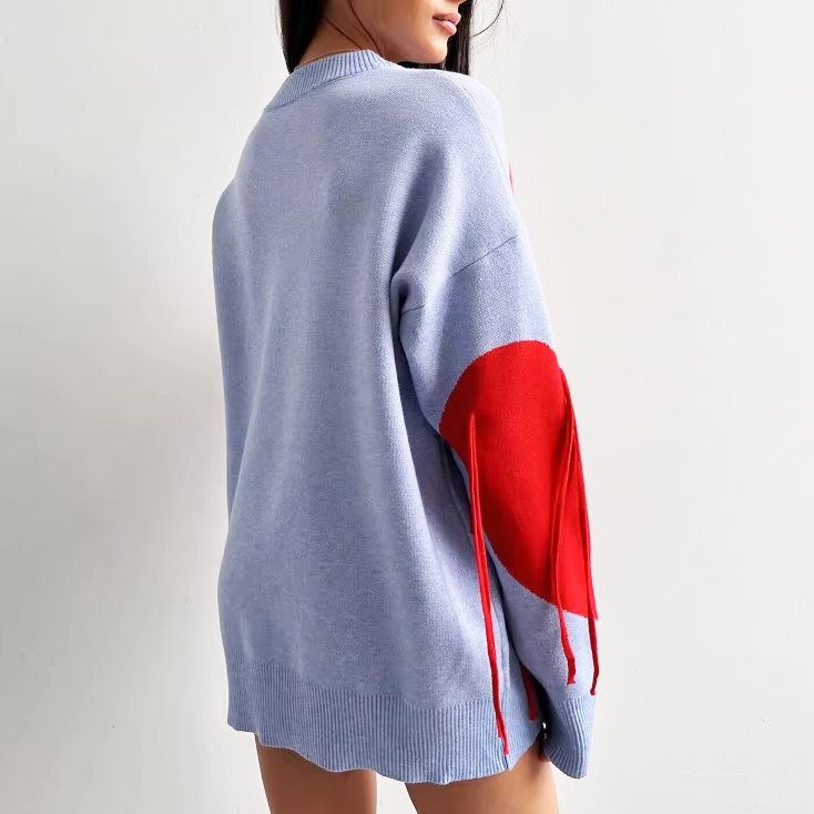Übergröße Pullover | Herz-Applikationen | Fransen-Detail