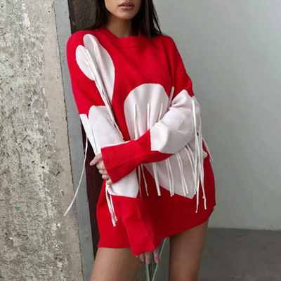 Übergröße Pullover | Herz-Applikationen | Fransen-Detail