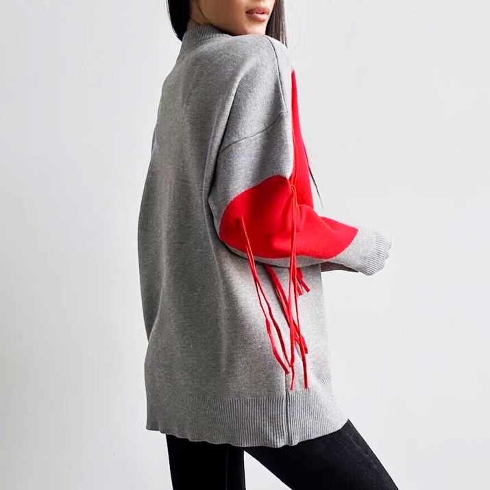 Übergröße Pullover | Herz-Applikationen | Fransen-Detail