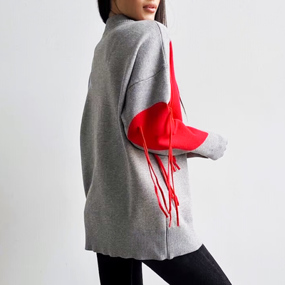 Übergröße Pullover | Herz-Applikationen | Fransen-Detail