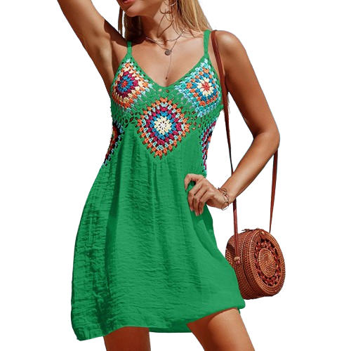 Suzie - Rechteckiges gehäkeltes Mini-Strandkleid