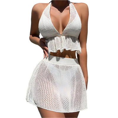 Gaia - Fläsenkragen Top Hochtailliertes Mini Cover-up Passendes Set