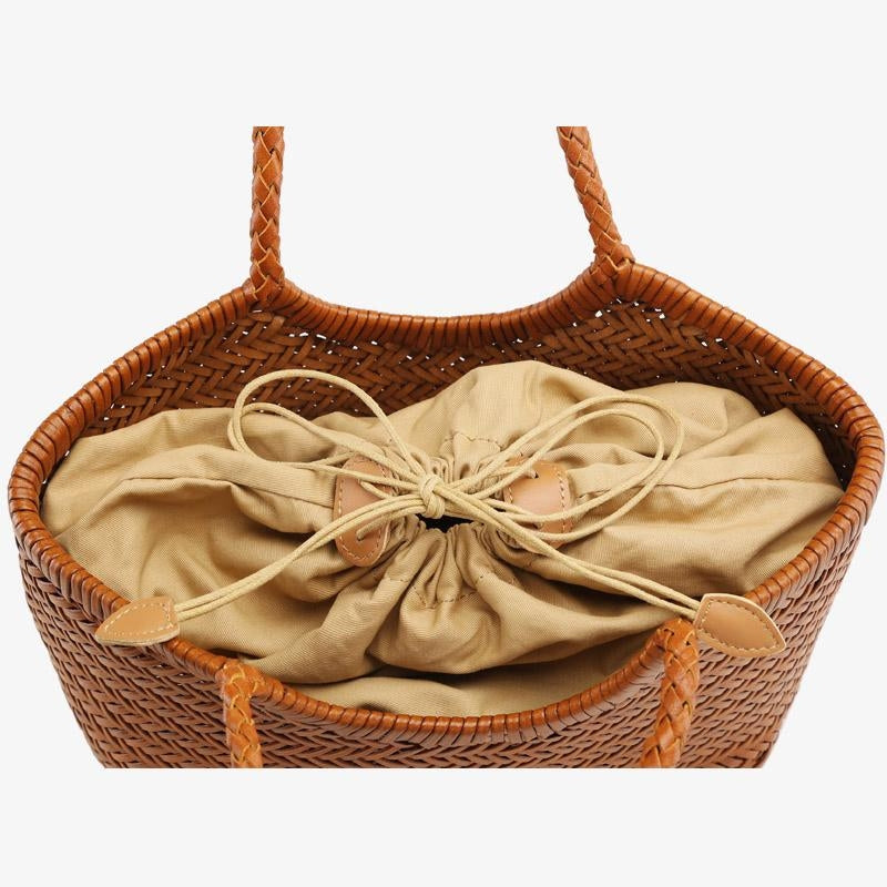 Lena | Braun Geflochtene Leder-Shopper – Rustikal & Stilvoll