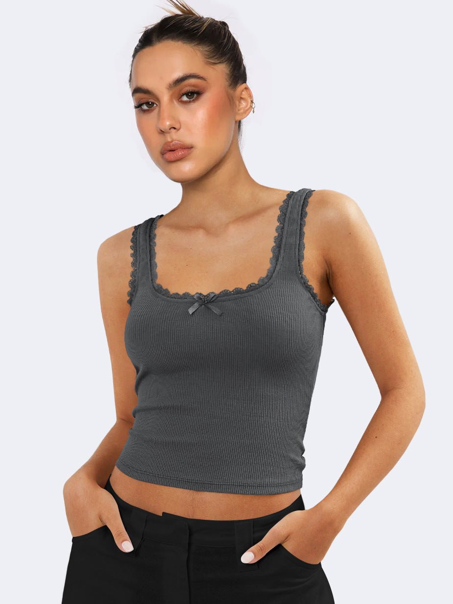 Lea | Romantisches Ripp-Tanktop mit Spitzenbesatz