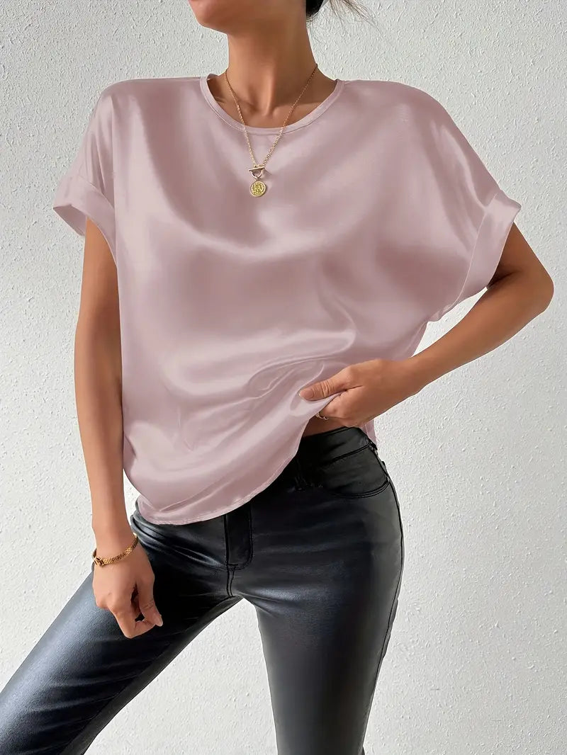 Heidi-Mode | Satin-T-Shirt mit Umgeschlagenen Ärmeln für Damen