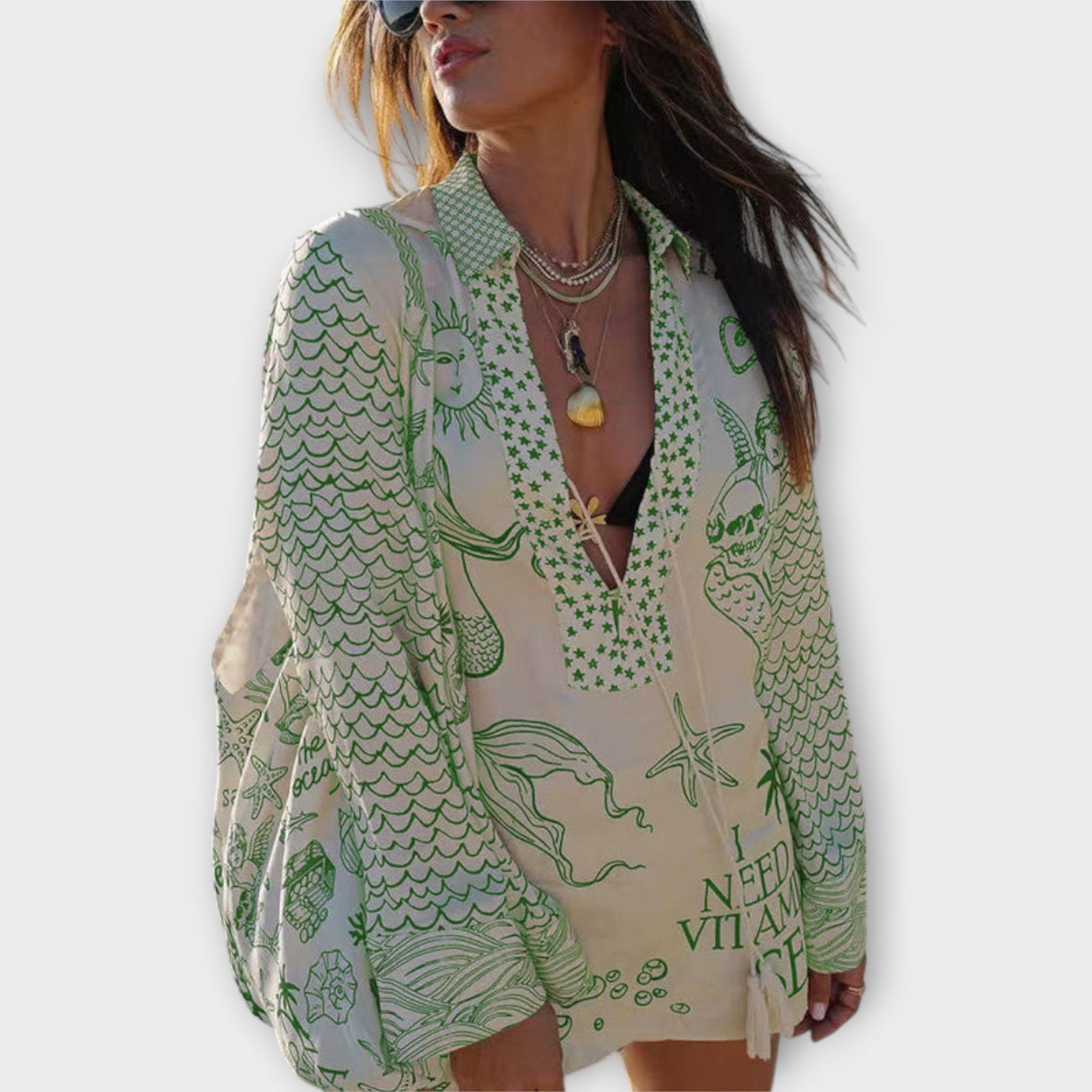 Liv - Wasser Satin Quasten Shirt und Shorts Set