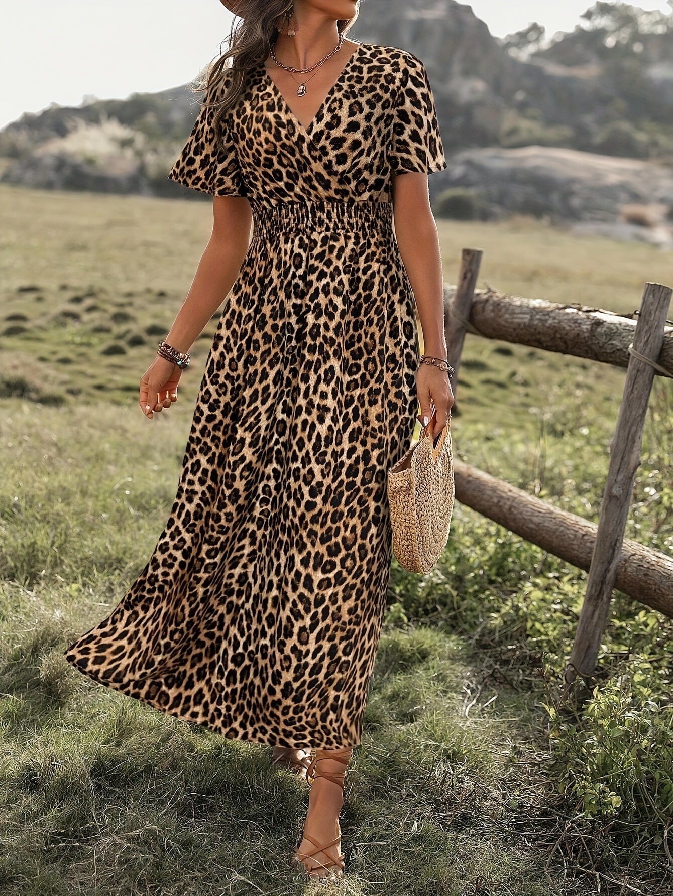Maxikleid | Animal-Print | Eleganter Wickel-Look