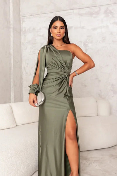 Satin-Ein-Schulter-Abendkleid | Elegant und Glamourös | Figurbetonter Schnitt