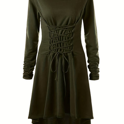 Damen Halloween-Kleid mit Kapuze | Schnürung & Asymmetrischer Saum