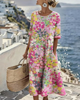 Xenjia | Lockeres Midikleid mit buntem Blumenprint in Rosa