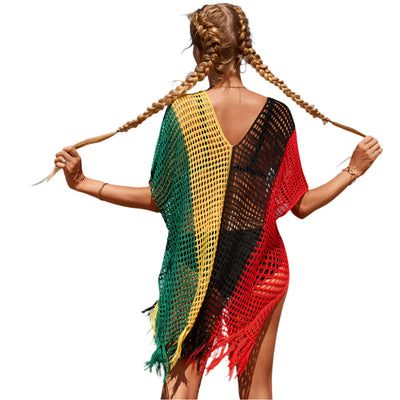 Tamia - Farbblock gehäkeltes Mini Strand Cover-up