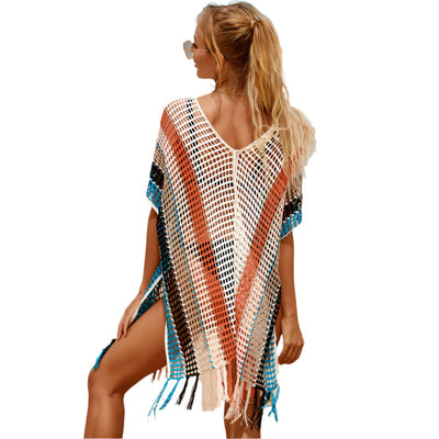 Tamia - Farbblock gehäkeltes Mini Strand Cover-up