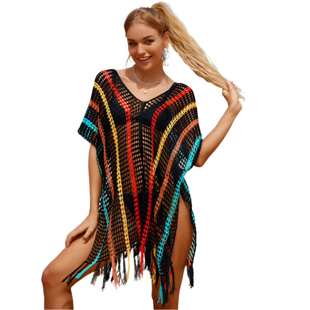 Tamia - Farbblock gehäkeltes Mini Strand Cover-up