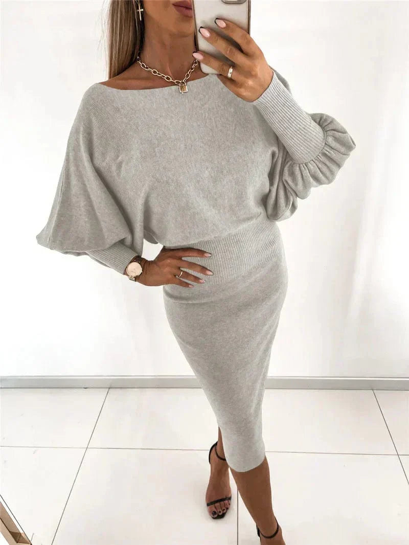 Elegantes Strick-Midikleid | Stilvoll & Bequem | Schulterfrei