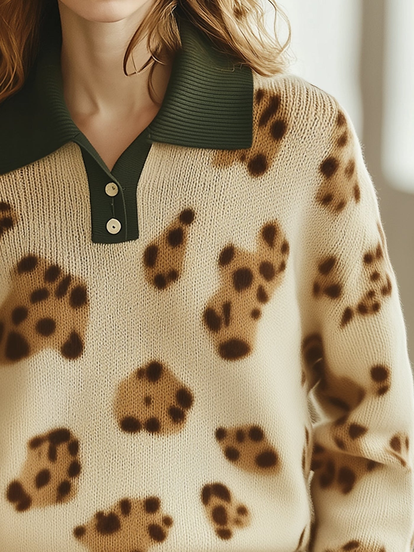 Leoparden-Strickpullover mit Kragen | Eleganz trifft Wildheit | Moderner Stil